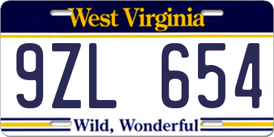 WV license plate 9ZL654
