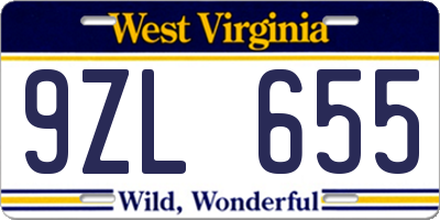 WV license plate 9ZL655