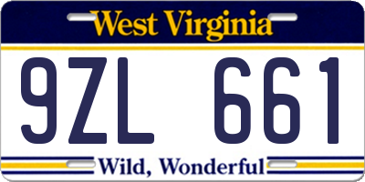 WV license plate 9ZL661