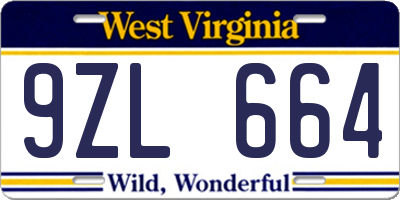 WV license plate 9ZL664