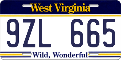 WV license plate 9ZL665
