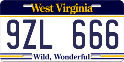 WV license plate 9ZL666