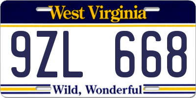 WV license plate 9ZL668