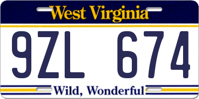 WV license plate 9ZL674