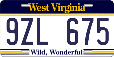 WV license plate 9ZL675
