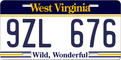 WV license plate 9ZL676