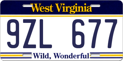WV license plate 9ZL677