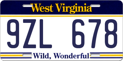 WV license plate 9ZL678