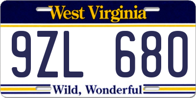 WV license plate 9ZL680