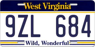 WV license plate 9ZL684