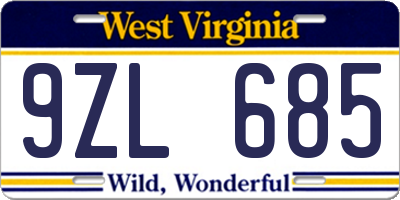 WV license plate 9ZL685