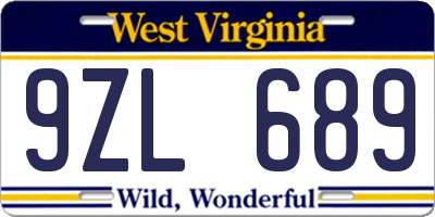WV license plate 9ZL689