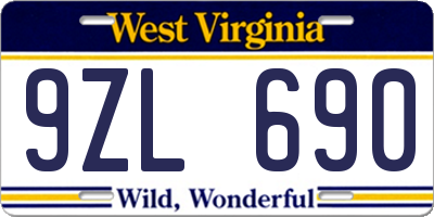 WV license plate 9ZL690