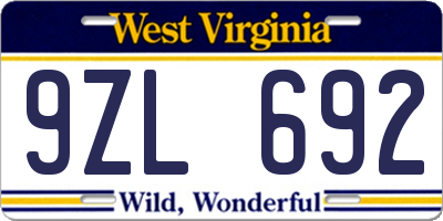 WV license plate 9ZL692