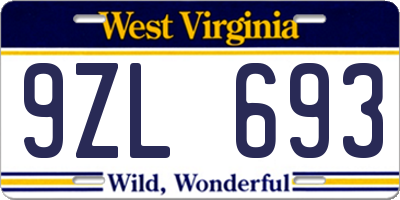 WV license plate 9ZL693