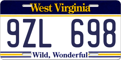 WV license plate 9ZL698