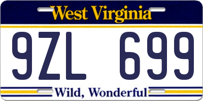 WV license plate 9ZL699