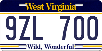 WV license plate 9ZL700