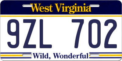 WV license plate 9ZL702