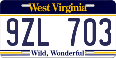 WV license plate 9ZL703