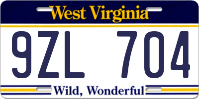 WV license plate 9ZL704