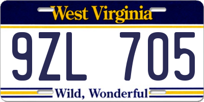 WV license plate 9ZL705