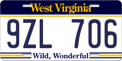 WV license plate 9ZL706