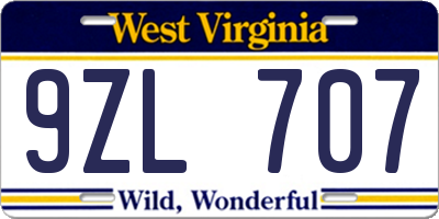 WV license plate 9ZL707