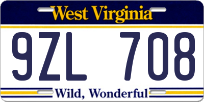 WV license plate 9ZL708
