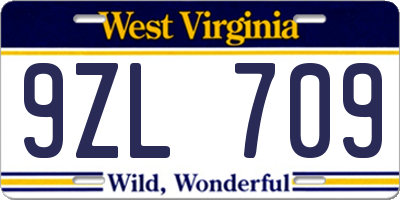 WV license plate 9ZL709