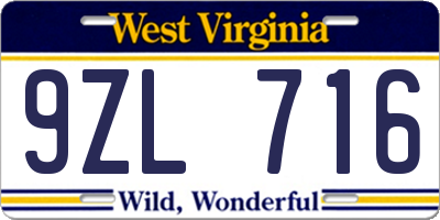 WV license plate 9ZL716