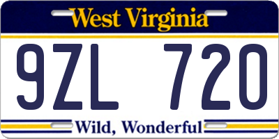 WV license plate 9ZL720
