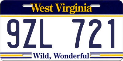 WV license plate 9ZL721