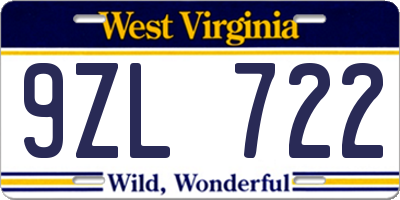 WV license plate 9ZL722