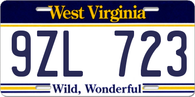 WV license plate 9ZL723