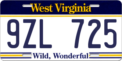 WV license plate 9ZL725