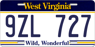 WV license plate 9ZL727