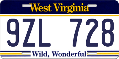 WV license plate 9ZL728