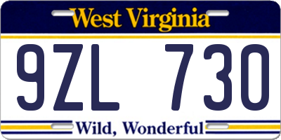 WV license plate 9ZL730