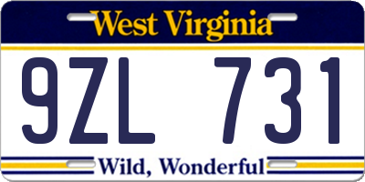 WV license plate 9ZL731