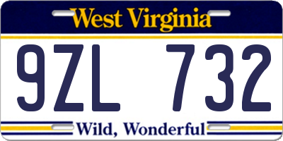 WV license plate 9ZL732
