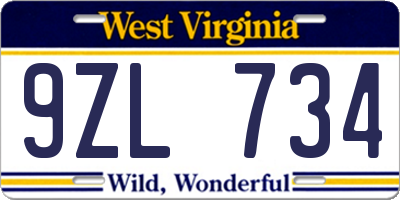 WV license plate 9ZL734