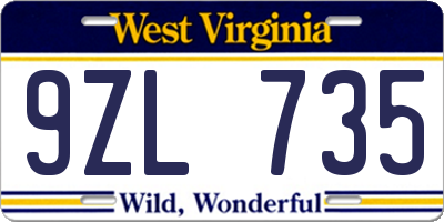 WV license plate 9ZL735