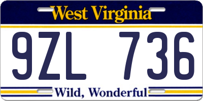 WV license plate 9ZL736