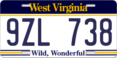 WV license plate 9ZL738