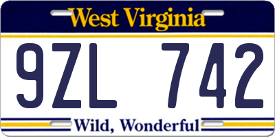 WV license plate 9ZL742