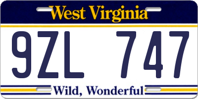 WV license plate 9ZL747