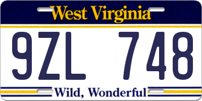 WV license plate 9ZL748