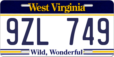 WV license plate 9ZL749