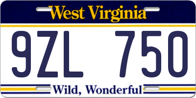 WV license plate 9ZL750